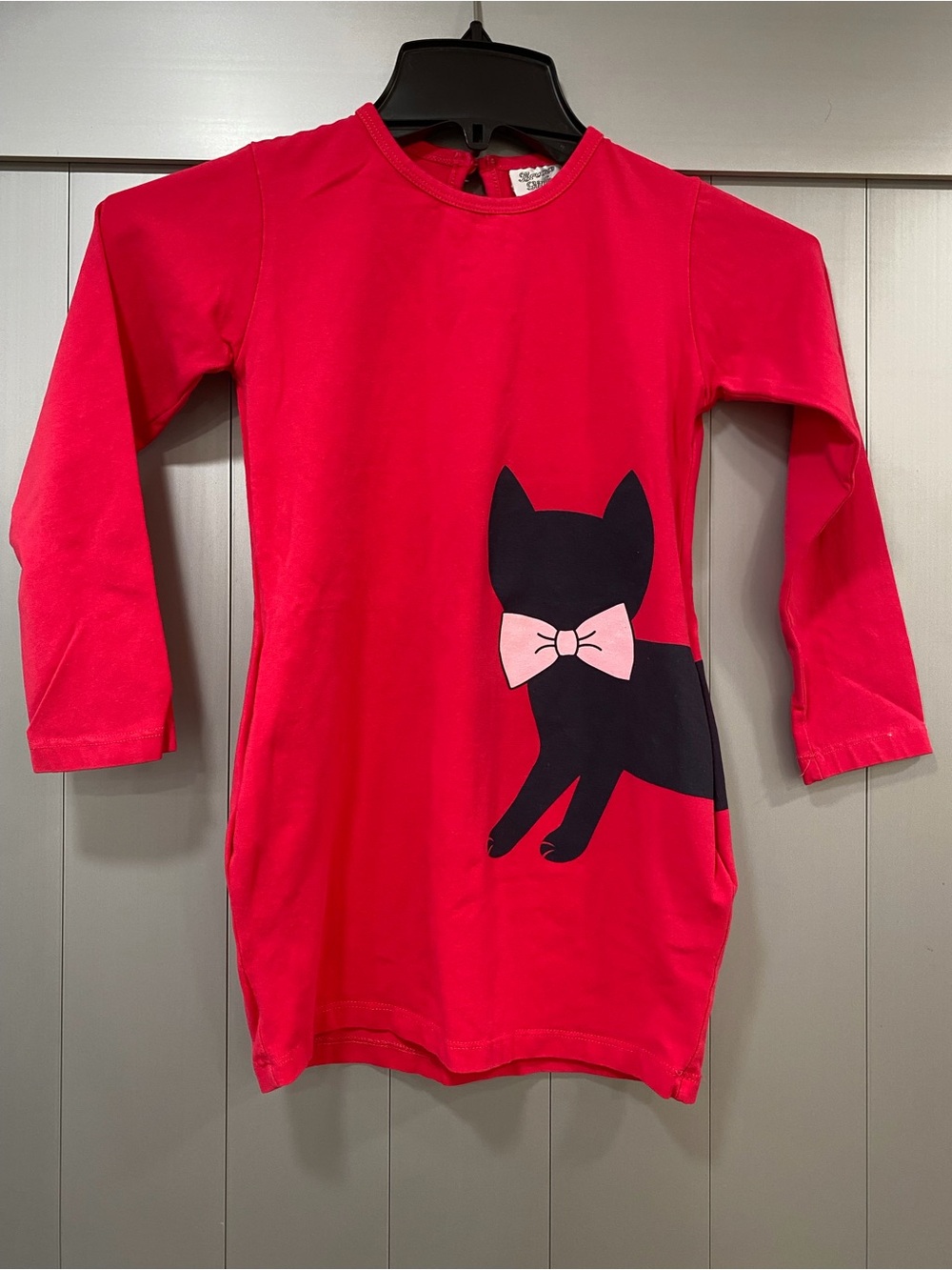 Girls Red Long-Sleeve Cat Tunic with Pink Bow
